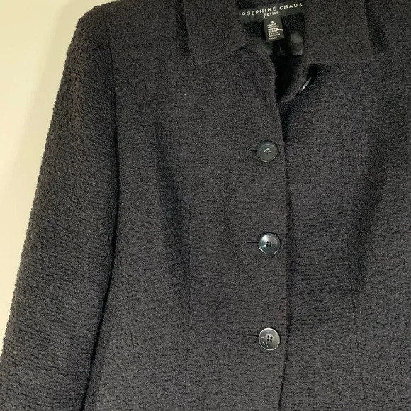 Josephine Chaus Blazer Womens Petite 8 Black Textured Padded Shoulders - Picture 3 of 9